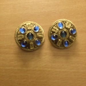 Elegant Gold with Blue Cabochon Clip Earrings